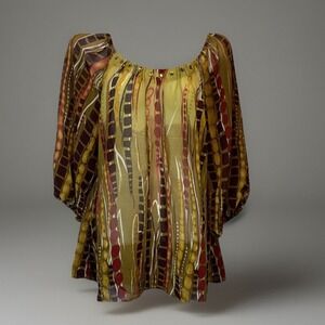 Flowy Crepe Gem Lined Scoop Neck Short Sleeve Blouse 18/20 Peasant Boho Hippie